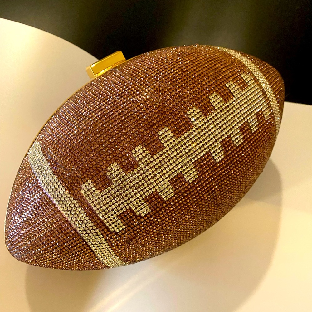 Brown crystal football to all fans gold toned